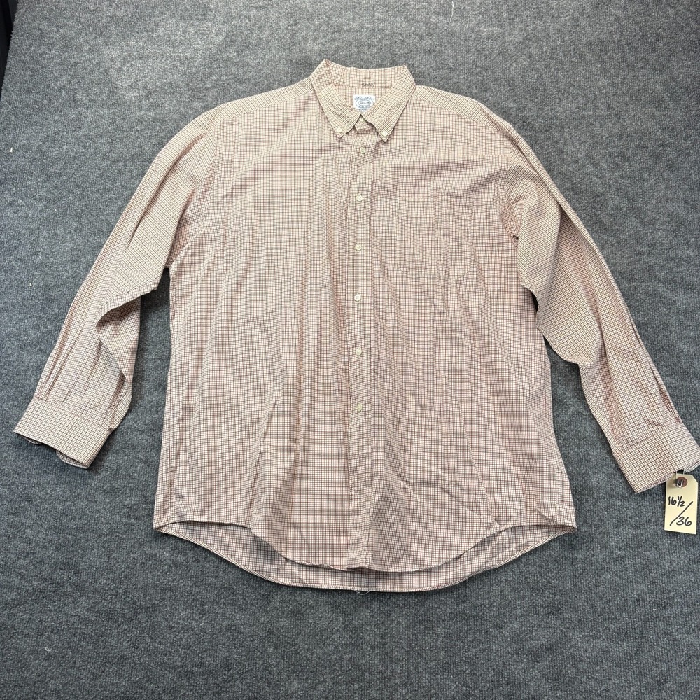 VTG Brooks Brothers Shirt Mens 16.5 36 XL Relaxed Fit Red Brown Check Made in US